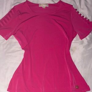 Michael Kors Hot Pink Short Sleeve Cutout-Shoulder Tee